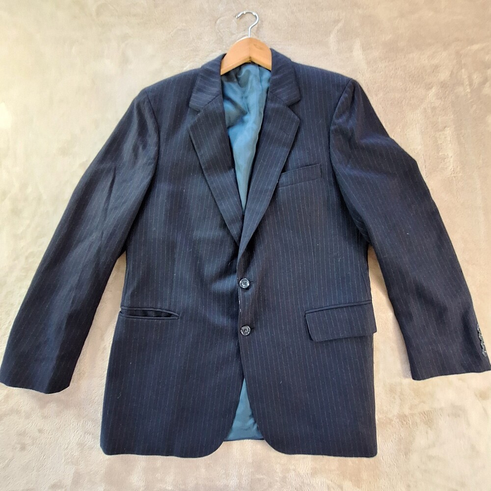 Woodward & Lothrop Blazer Mens 40R Navy Pinstripe Pure Wool Made Poland Jacket